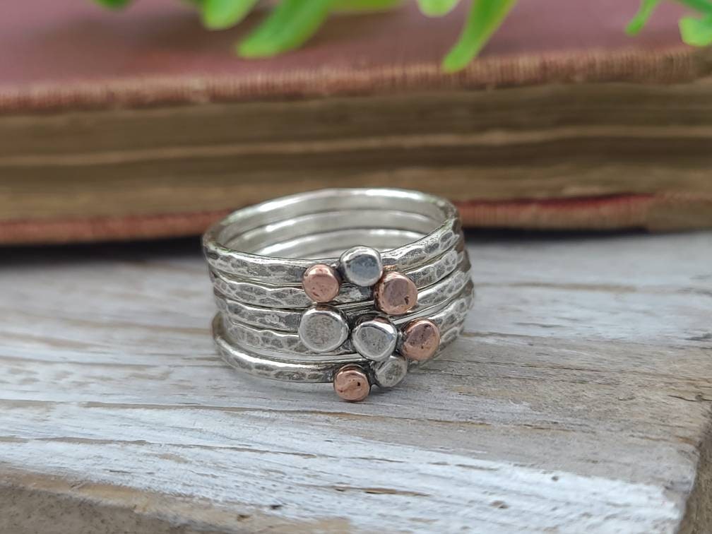 Sterling Silver and Copper Stacker Ring Set / Set of 3 or Set of 5