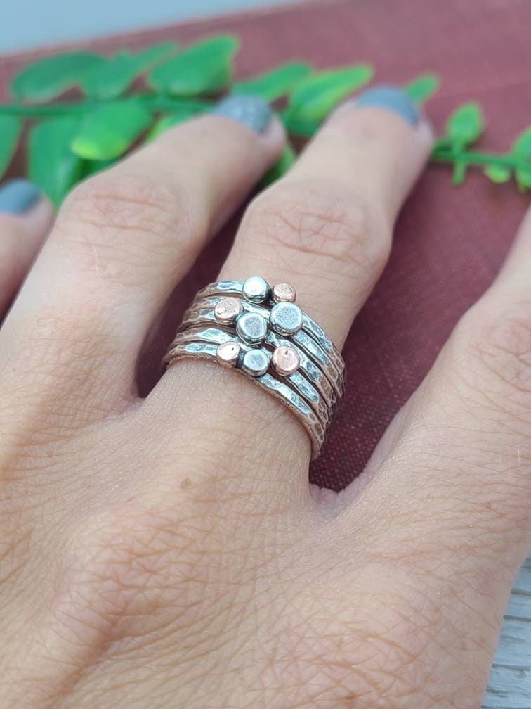 Sterling Silver and Copper Stacker Ring Set / Set of 3 or Set of 5