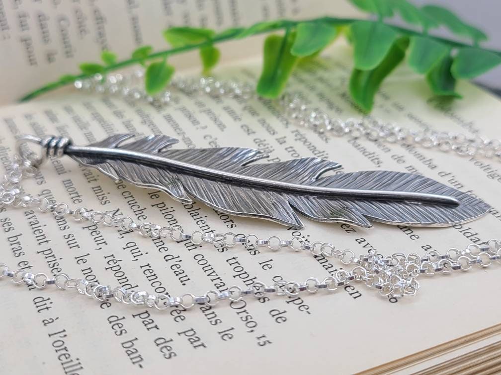 Long Sterling Silver Feather Necklace