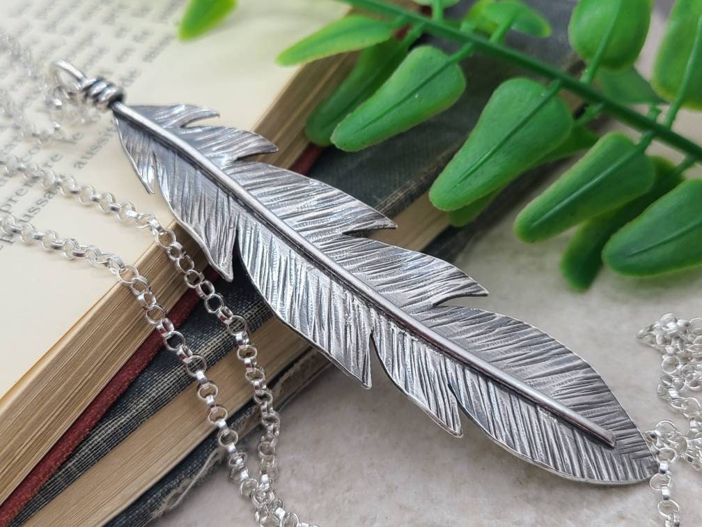 Long Sterling Silver Feather Necklace