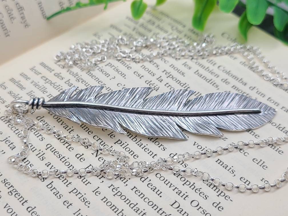 Long Sterling Silver Feather Necklace