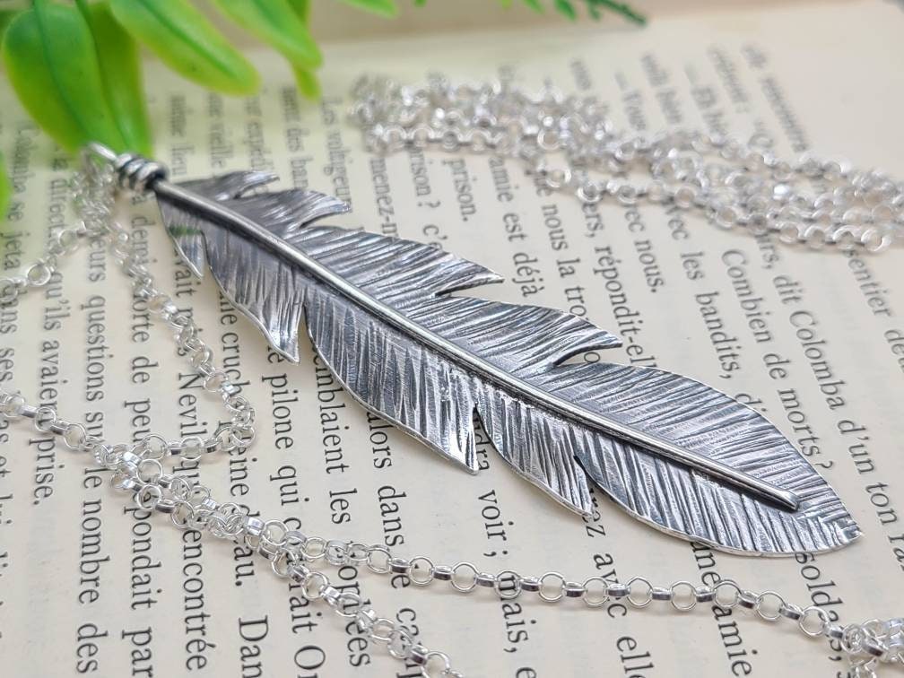 Long Sterling Silver Feather Necklace