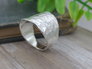 Sterling Silver Hammered Saddle Ring / Shield Ring / Tapered Band