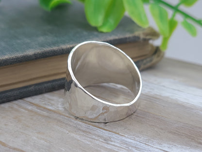 Sterling Silver Hammered Saddle Ring / Shield Ring / Tapered Band