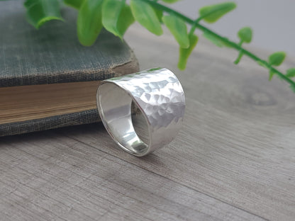 Sterling Silver Hammered Saddle Ring / Shield Ring / Tapered Band