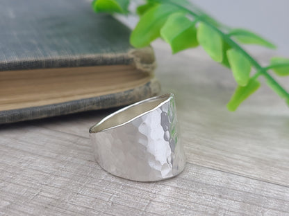 Sterling Silver Hammered Saddle Ring / Shield Ring / Tapered Band