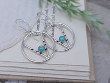 Load image into Gallery viewer, Sterling Silver &amp; Turquoise Chevron Hoop Earrings
