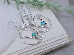 Sterling Silver & Turquoise Chevron Hoop Earrings