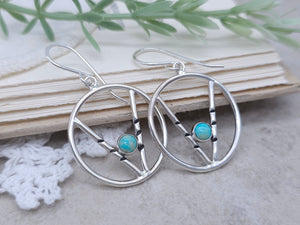 Sterling Silver & Turquoise Chevron Hoop Earrings