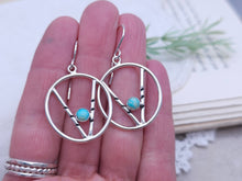 Load image into Gallery viewer, Sterling Silver &amp; Turquoise Chevron Hoop Earrings
