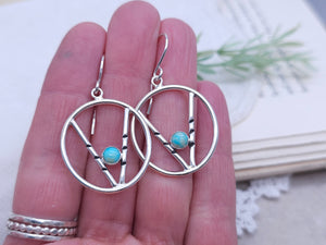 Sterling Silver & Turquoise Chevron Hoop Earrings