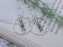 Load image into Gallery viewer, Turquoise &amp; Sterling Bar Hoop Earrings
