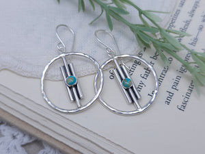 Turquoise & Sterling Bar Hoop Earrings