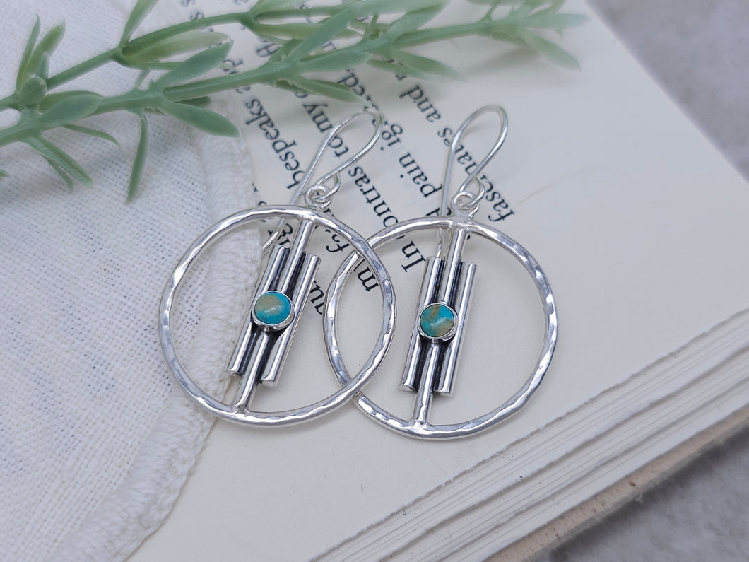 Turquoise & Sterling Bar Hoop Earrings