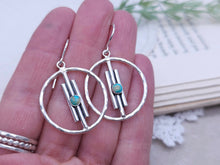 Load image into Gallery viewer, Turquoise &amp; Sterling Bar Hoop Earrings
