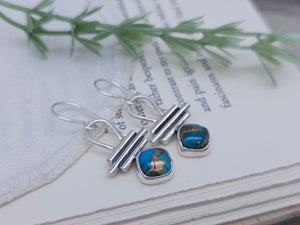 Sterling Silver & Cushion Cut Turquoise Earrings