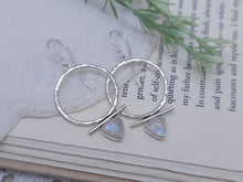Load image into Gallery viewer, Sterling Silver &amp; Trillion Rainbow Moonstone Hoops
