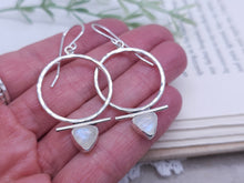Load image into Gallery viewer, Sterling Silver &amp; Trillion Rainbow Moonstone Hoops
