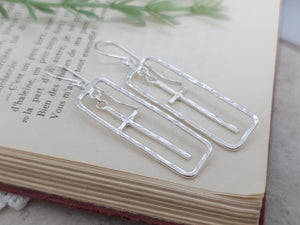 Sterling Silver Square Cross Earrings