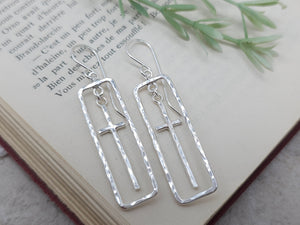 Sterling Silver Square Cross Earrings