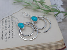 Load image into Gallery viewer, Sterling Silver &amp; Kingman Turquoise Double Hoops Earrings
