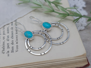 Sterling Silver & Kingman Turquoise Double Hoops Earrings