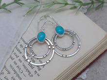 Load image into Gallery viewer, Sterling Silver &amp; Kingman Turquoise Double Hoops Earrings

