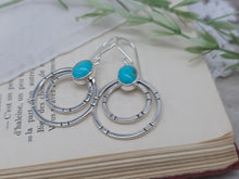 Load image into Gallery viewer, Sterling Silver &amp; Kingman Turquoise Double Hoops Earrings
