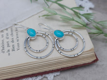 Load image into Gallery viewer, Sterling Silver &amp; Kingman Turquoise Double Hoops Earrings
