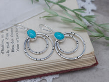Load image into Gallery viewer, Sterling Silver &amp; Kingman Turquoise Double Hoops Earrings
