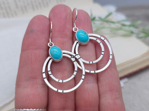 Sterling Silver & Kingman Turquoise Double Hoops Earrings