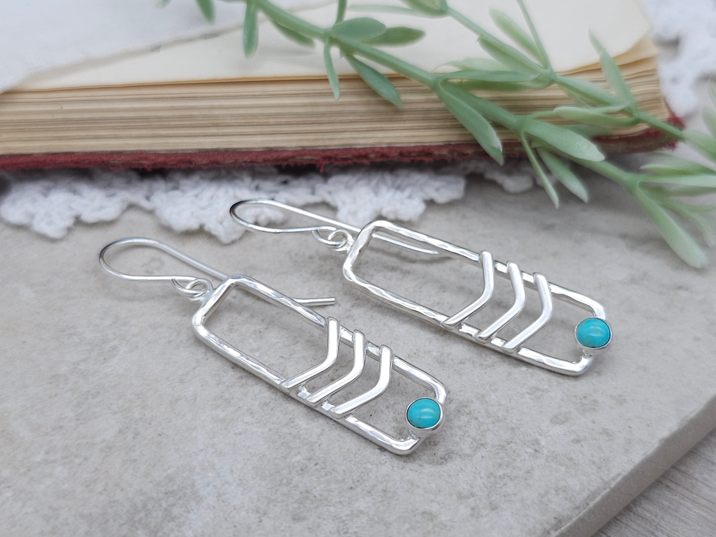 Sterling Silver Rectangle Kingman Turquoise Earrings