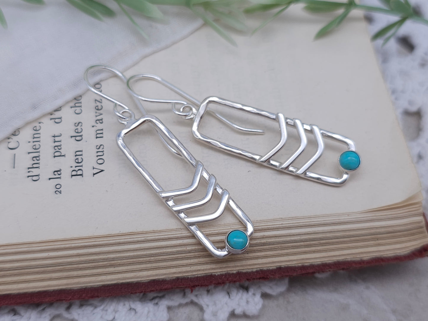 Sterling Silver Rectangle Kingman Turquoise Earrings