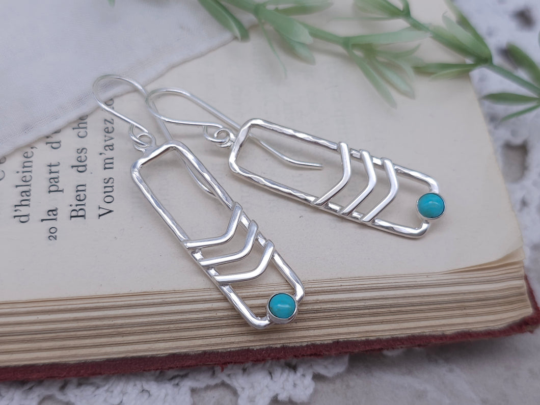 Sterling Silver Rectangle Kingman Turquoise Earrings