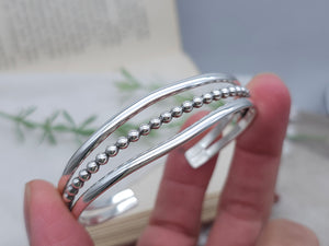 Sterling Silver Triple Band Beaded Cuff