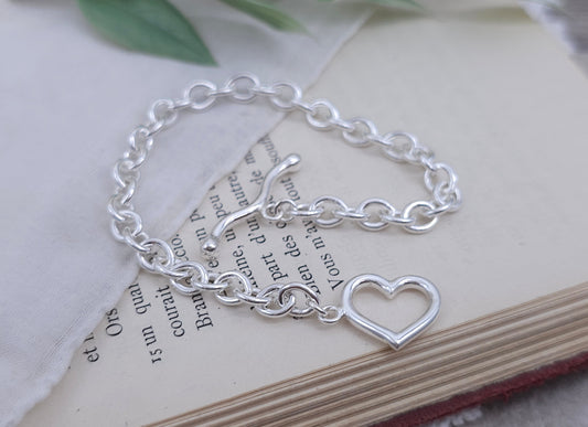 Sterling Silver Heart Toggle Bracelet