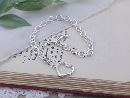 Sterling Silver Heart Toggle Bracelet