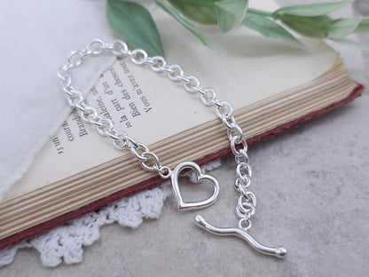 Sterling Silver Heart Toggle Bracelet