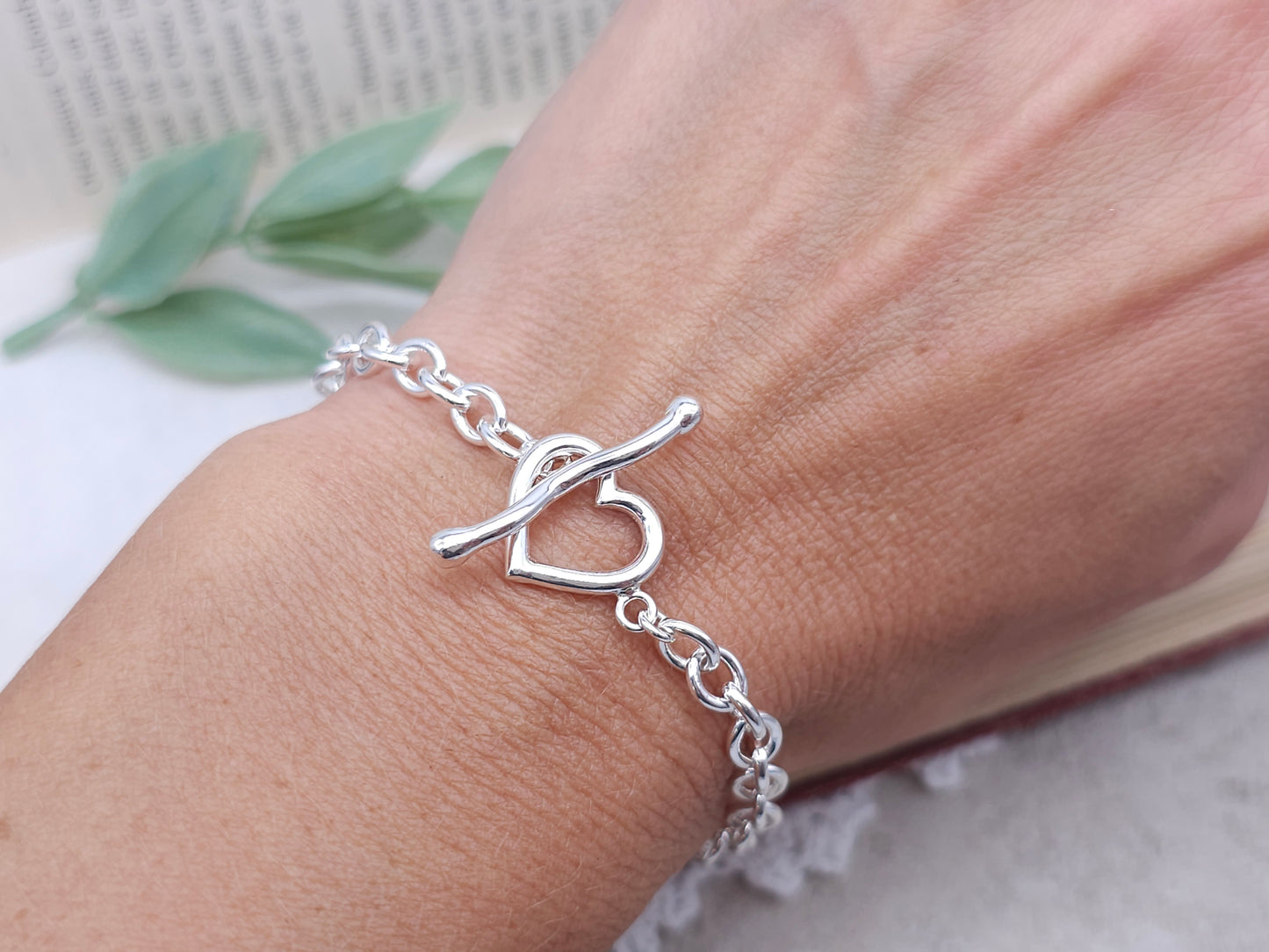 Sterling Silver Heart Toggle Bracelet