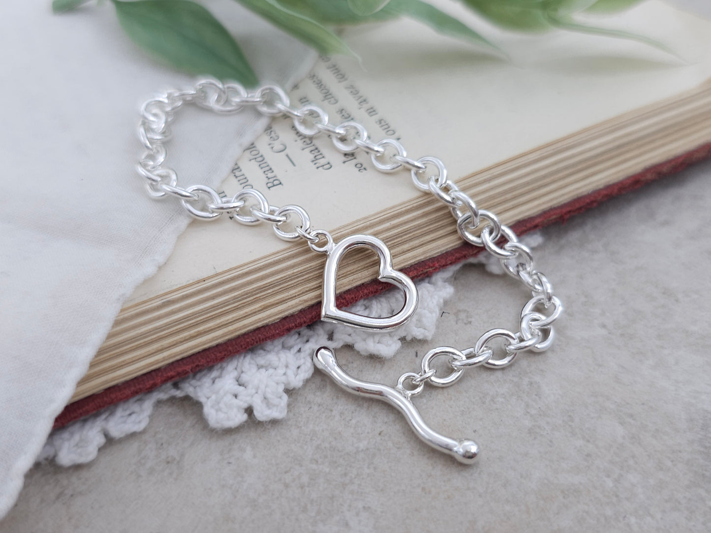 Sterling Silver Heart Toggle Bracelet