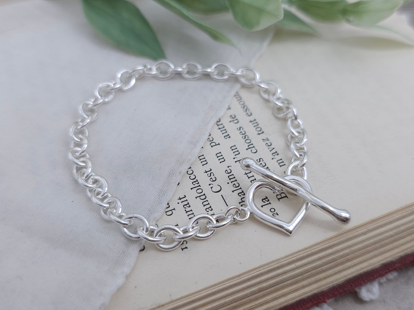 Sterling Silver Heart Toggle Bracelet