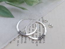 Load image into Gallery viewer, Sterling Wrapped Hammered Hoop Earrings 1&quot; Hoops
