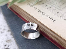 Load image into Gallery viewer, Sterling &quot;Old Rugged&quot; Cross Ring / Faith / Rustic / Wide Band
