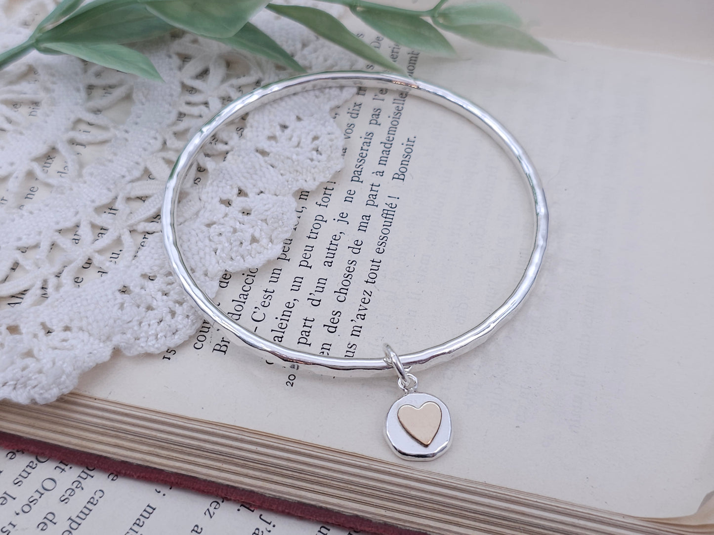 Sterling Silver Heart Charm Bangle