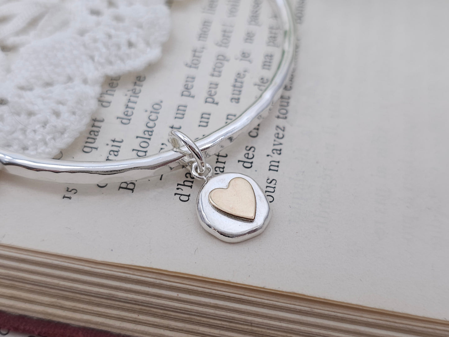 Sterling Silver Heart Charm Bangle