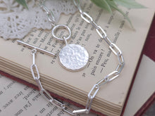 Load image into Gallery viewer, Sterling Silver Hammered Medallion Coin Front Clasp Necklace
