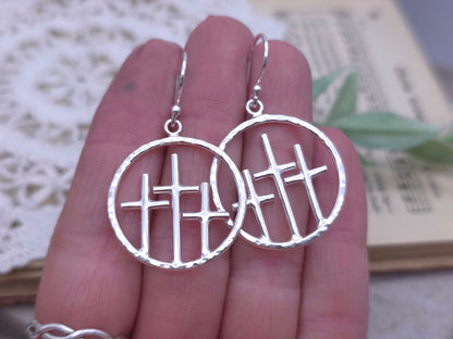 Sterling Silver "Calvary Hill" Cross Earrings