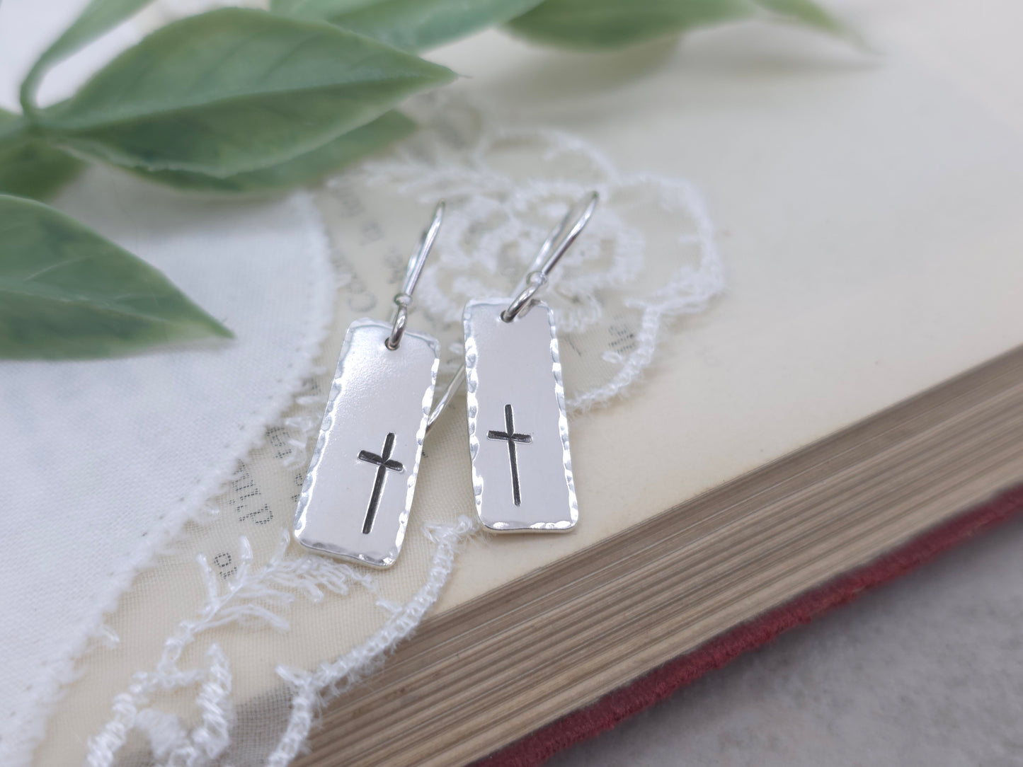 Sterling Silver Cross Tag Earrings