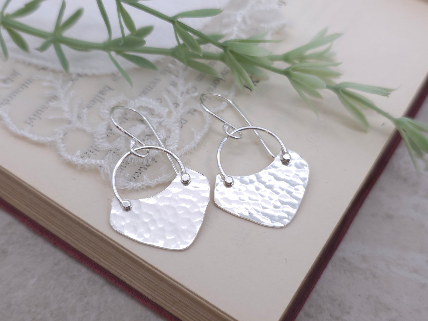 Sterling Hammered Shield Disc Earrings