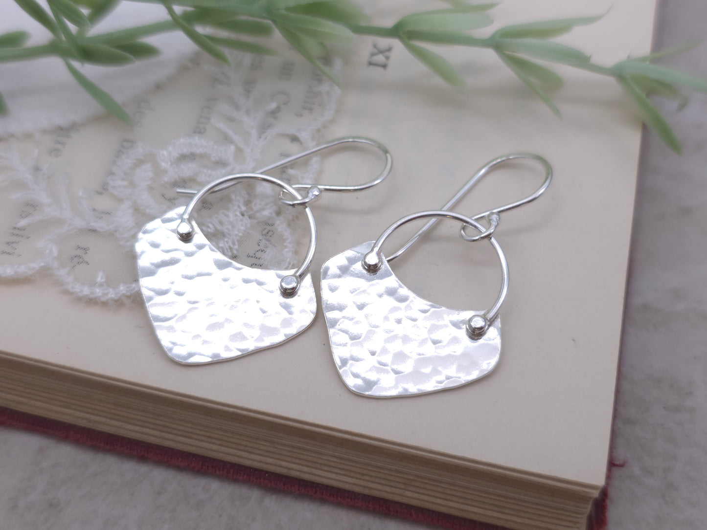 Sterling Hammered Shield Disc Earrings